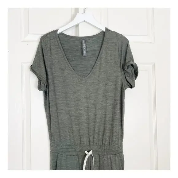 Vuori All Day Olive Heather Jersey Knit Jumpsuit Short Sleeve Loungewear Sz L